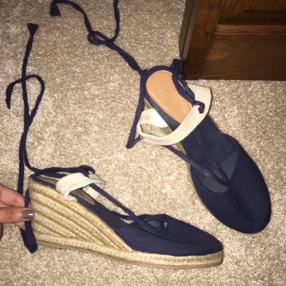 ASOS navy blue lace up wedges